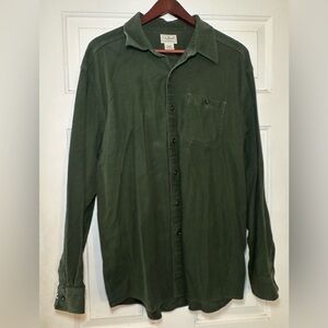 LL Bean Chamois Shirt Men's L Green Heavy Flannel Button Up Long Sleeve Outdoor.